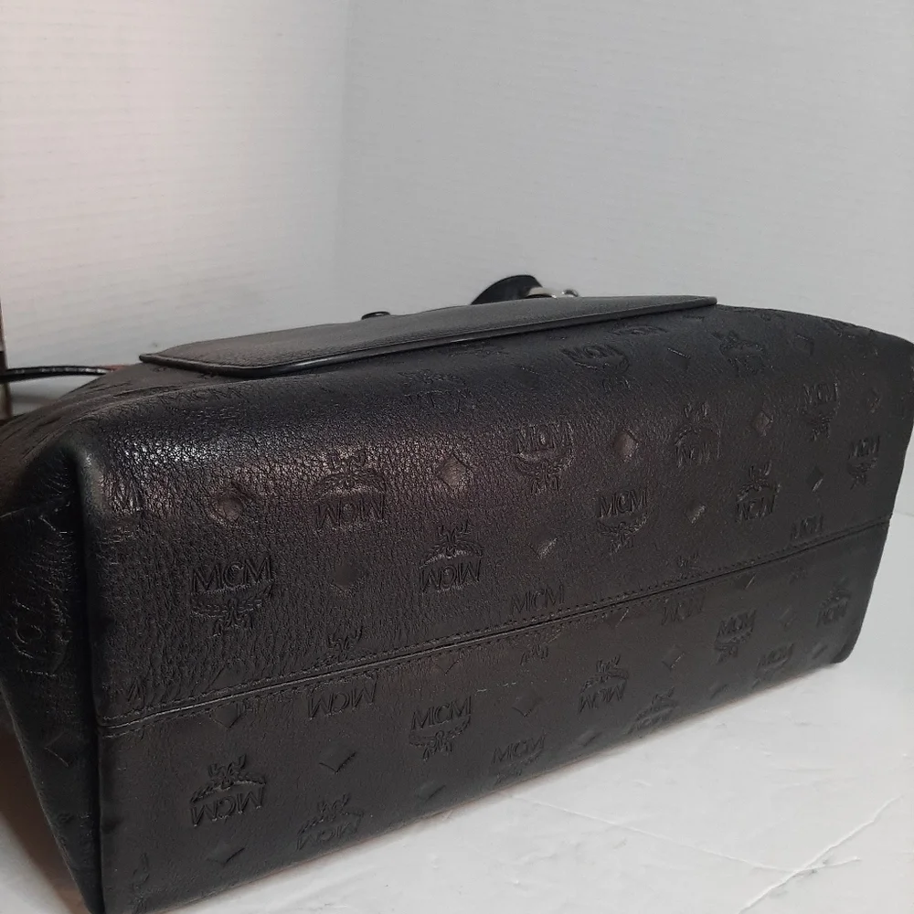 Black Embossed Crossbody Bag with Red Trim